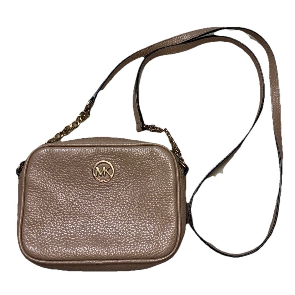 Michael Kors Fulton Crossbody Bag‎ Beige Gold Camera Pebbled Leather Mini